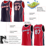 Custom Navy Red Pinstripe-White Side Panels Reversible Double Side Sublimation Basketball Set Jersey