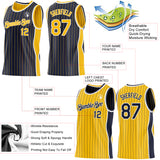 Custom Navy Gold Pinstripe-White Side Panels Reversible Double Side Sublimation Basketball Set Jersey