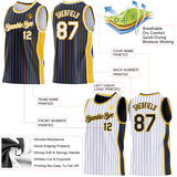 Custom Navy Gold Pinstripe-White Side Panels Reversible Double Side Sublimation Basketball Set Jersey