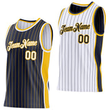 Custom Navy Gold Pinstripe-White Side Panels Reversible Double Side Sublimation Basketball Set Jersey