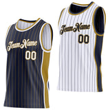 Custom Navy Old Gold Pinstripe-White Side Panels Reversible Double Side Sublimation Basketball Set Jersey