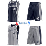 Custom Navy Gray Pinstripe-White Side Panels Reversible Double Side Sublimation Basketball Set Jersey