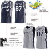 Custom Navy Gray Pinstripe-White Side Panels Reversible Double Side Sublimation Basketball Set Jersey