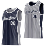Custom Navy Gray Pinstripe-White Side Panels Reversible Double Side Sublimation Basketball Set Jersey
