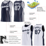 Custom Navy Gray Pinstripe-White Side Panels Reversible Double Side Sublimation Basketball Set Jersey