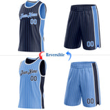 Custom Navy Light Blue Pinstripe-White Side Panels Reversible Double Side Sublimation Basketball Set Jersey