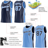 Custom Navy Light Blue Pinstripe-White Side Panels Reversible Double Side Sublimation Basketball Set Jersey