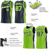 Custom Navy Neon Green Pinstripe-White Side Panels Reversible Double Side Sublimation Basketball Set Jersey