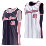 Custom Navy Medium Pink Pinstripe-White Side Panels Reversible Double Side Sublimation Basketball Set Jersey
