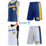 Custom Royal Gold Pinstripe-White Side Panels Reversible Double Side Sublimation Basketball Set Jersey