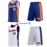Custom Royal Orange Pinstripe-White Side Panels Reversible Double Side Sublimation Basketball Set Jersey