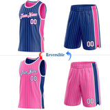 Custom Royal White Pinstripe-Pink Side Panels Reversible Double Side Sublimation Basketball Set Jersey