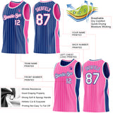 Custom Royal White Pinstripe-Pink Side Panels Reversible Double Side Sublimation Basketball Set Jersey