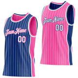Custom Royal White Pinstripe-Pink Side Panels Reversible Double Side Sublimation Basketball Set Jersey