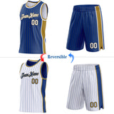 Custom Royal Old Gold Pinstripe-White Side Panels Reversible Double Side Sublimation Basketball Set Jersey