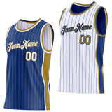 Custom Royal Old Gold Pinstripe-White Side Panels Reversible Double Side Sublimation Basketball Set Jersey