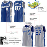 Custom Royal Gray Pinstripe-White Side Panels Reversible Double Side Sublimation Basketball Set Jersey
