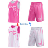 Custom Pink White Pinstripe Side Panels Reversible Double Side Sublimation Basketball Set Jersey
