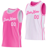 Custom Pink White Pinstripe Side Panels Reversible Double Side Sublimation Basketball Set Jersey