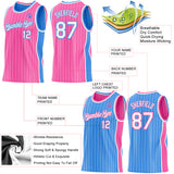 Custom Pink White Pinstripe-Powder Blue Side Panels Reversible Double Side Sublimation Basketball Set Jersey