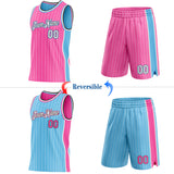 Custom Pink White Pinstripe Black-Sky Blue Side Panels Reversible Double Side Sublimation Basketball Set Jersey
