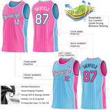 Custom Pink White Pinstripe Black-Sky Blue Side Panels Reversible Double Side Sublimation Basketball Set Jersey