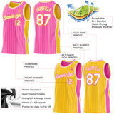 Custom Pink White Pinstripe-Gold Side Panels Reversible Double Side Sublimation Basketball Set Jersey