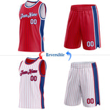 Custom Red Royal Pinstripe-White Side Panels Reversible Double Side Sublimation Basketball Set Jersey