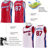 Custom Red Royal Pinstripe-White Side Panels Reversible Double Side Sublimation Basketball Set Jersey