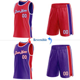 Custom Red White Pinstripe-Purple Side Panels Reversible Double Side Sublimation Basketball Set Jersey