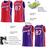 Custom Red White Pinstripe-Purple Side Panels Reversible Double Side Sublimation Basketball Set Jersey
