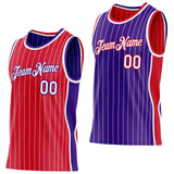 Custom Red White Pinstripe-Purple Side Panels Reversible Double Side Sublimation Basketball Set Jersey