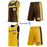 Custom Brown Gold Pinstripe-White Side Panels Reversible Double Side Sublimation Basketball Set Jersey