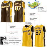 Custom Brown Gold Pinstripe-White Side Panels Reversible Double Side Sublimation Basketball Set Jersey