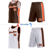 Custom Brown Orange Pinstripe-White Side Panels Reversible Double Side Sublimation Basketball Set Jersey