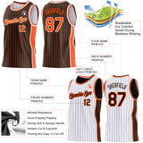Custom Brown Orange Pinstripe-White Side Panels Reversible Double Side Sublimation Basketball Set Jersey