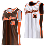 Custom Brown Orange Pinstripe-White Side Panels Reversible Double Side Sublimation Basketball Set Jersey