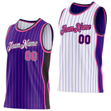 Custom Purple Pink Pinstripe Black-White Side Panels Reversible Double Side Sublimation Basketball Set Jersey
