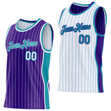 Custom Purple White Pinstripe-Teal Side Panels Reversible Double Side Sublimation Basketball Set Jersey