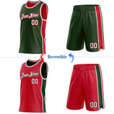 Custom Green Red Pinstripe-White Side Panels Reversible Double Side Sublimation Basketball Set Jersey