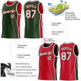 Custom Green Red Pinstripe-White Side Panels Reversible Double Side Sublimation Basketball Set Jersey