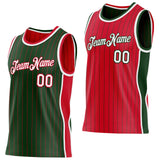 Custom Green Red Pinstripe-White Side Panels Reversible Double Side Sublimation Basketball Set Jersey