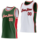 Custom Green Cream & White Green Pinstripe Side Panels Reversible Double Side Sublimation Basketball Set Jersey
