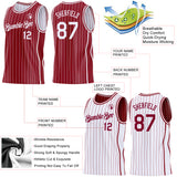 Custom Maroon White Pinstripe Side Panels Reversible Double Side Sublimation Basketball Set Jersey