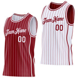 Custom Maroon White Pinstripe Side Panels Reversible Double Side Sublimation Basketball Set Jersey