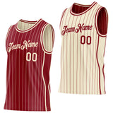 Custom Maroon Cream Pinstripe Side Panels Reversible Double Side Sublimation Basketball Set Jersey