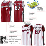 Custom Maroon Black Pinstripe-White Side Panels Reversible Double Side Sublimation Basketball Set Jersey