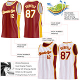 Custom Maroon Gold Pinstripe-White Side Panels Reversible Double Side Sublimation Basketball Set Jersey