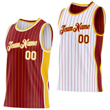 Custom Maroon Gold Pinstripe-White Side Panels Reversible Double Side Sublimation Basketball Set Jersey