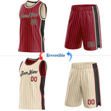 Custom Maroon Cream Pinstripe-Black Side Panels Reversible Double Side Sublimation Basketball Set Jersey